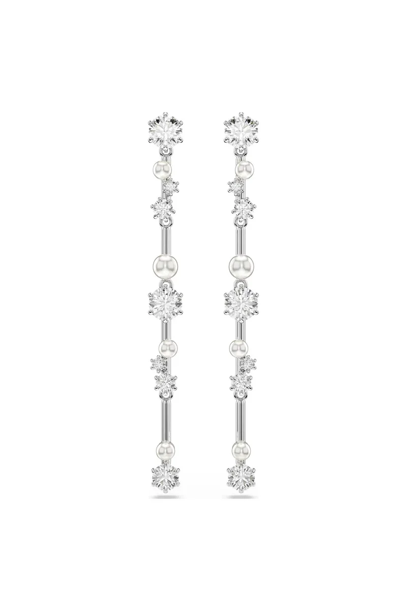 Swarovski γυναικεία σκουλαρίκια-σταγόνα crystal pearl, στρογγυλές κοπές, λευκά, επιμετάλλωση ροδίου "Constella" - 5705614