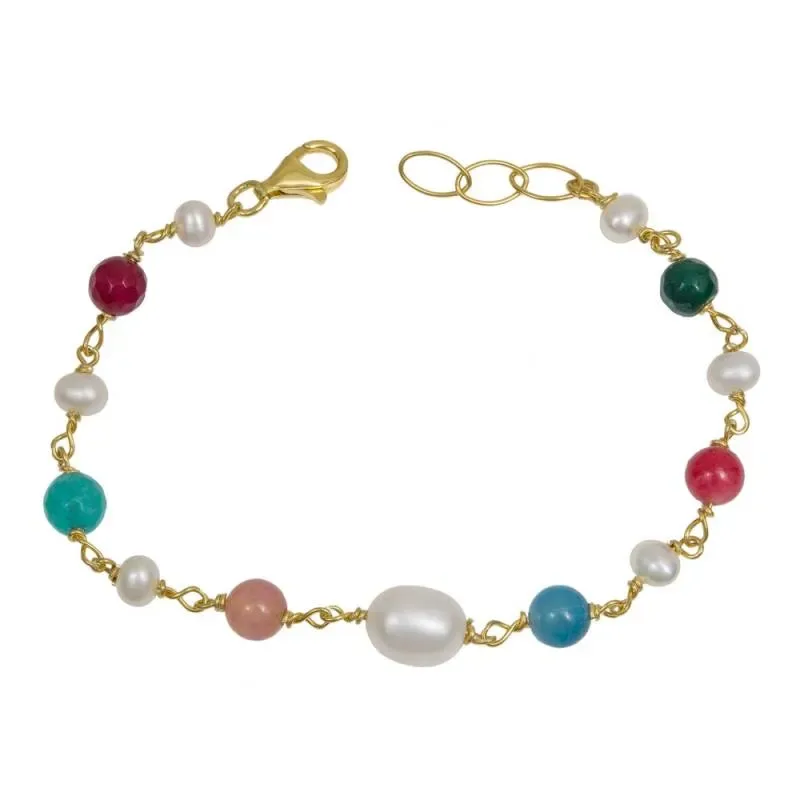 Επίχρυσο βραχιόλι 925 Multi color mineral stones and Pearls 042058 042058 Ασήμι