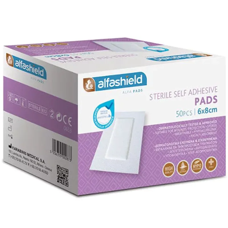 AlfaShield Sterile Self-Adhesive Pads Αποστειρωμένα Αυτοκόλλητα Επιθέματα 50 Τεμάχια - 6x8cm