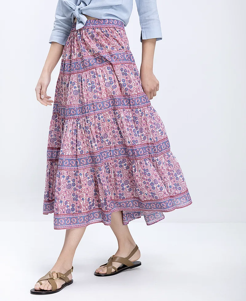 Petite Mendigote Paris Γυναικεία Φούστα Maxi Βαμβακερή Με Boho Print