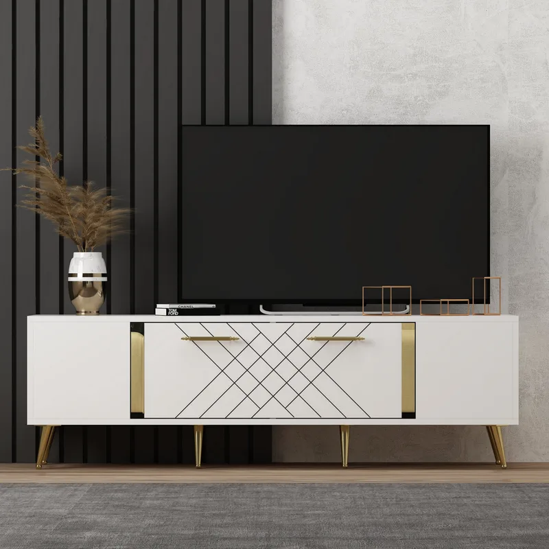 Βάση Τηλεόρασης Detas - White, Χρυσό 475Olv1136 (150x48,2x35)
