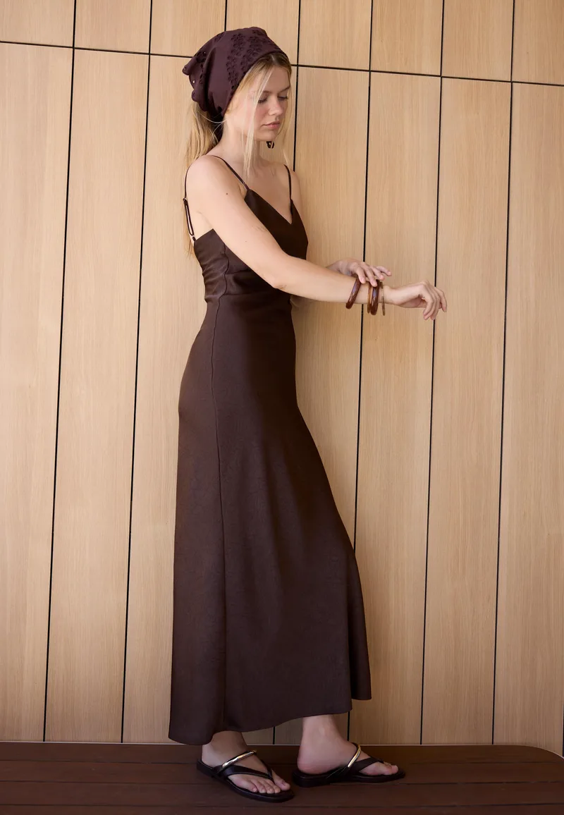 Stradivarius Μίντι Σατινέ Φόρεμα Καφέ S