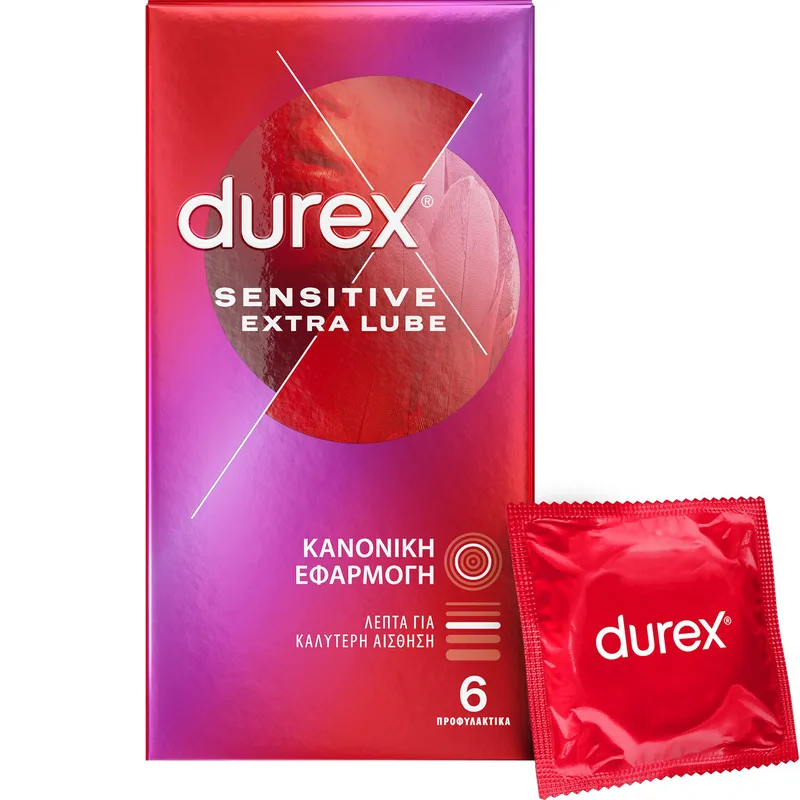 Durex Sensitive Extra Lube Condoms Λεπτά Προφυλακτικά με Επιπλέον Λιπαντικό για Καλύτερη Αίσθηση 6 Τεμάχια