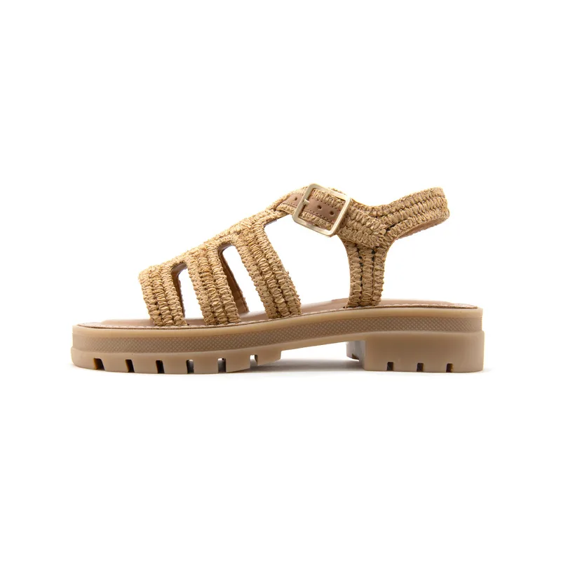 Σανδάλια χωρίς τακούνι Carrano E72604 CROCHE ATANADO STRAW SANDALS WOMEN