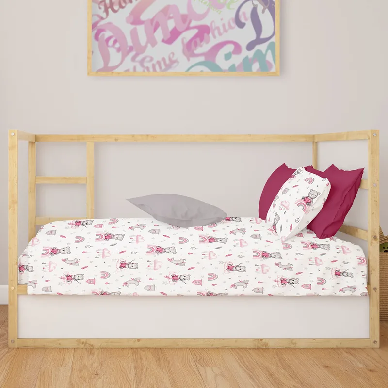 Σεντόνι Κούνιας Με Λάστιχο (70x140+15) Dimcol Cloudy Bear 582 White - Ροζ