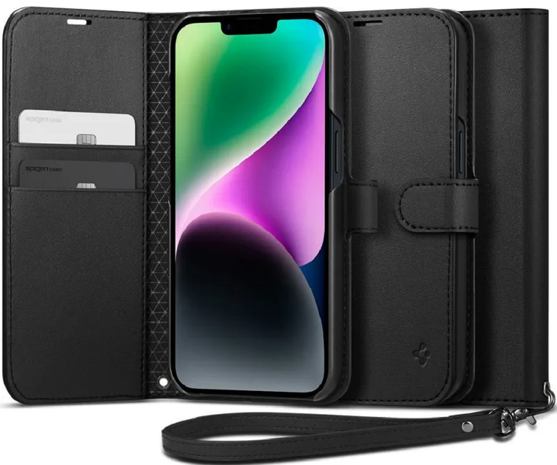 Spigen Wallet S - Θήκη Πορτοφόλι Apple iPhone 14 με Αποσπώμενο Λουράκι Χειρός - Black (ACS05421)