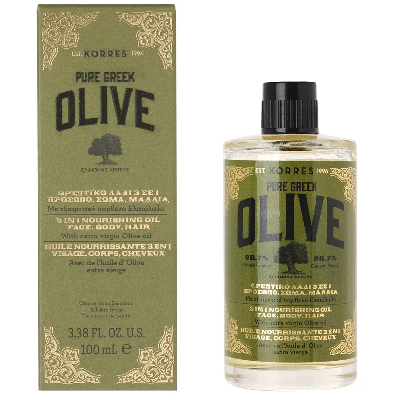 Pure Greek Olive 3 In 1 Nourishing Oil Face, Body, Hair 100ml - Korres,Θρεπτικό Λάδι 3 σε 1 για Εντατική Θρέψη σε Πρόσωπο, Σώμα