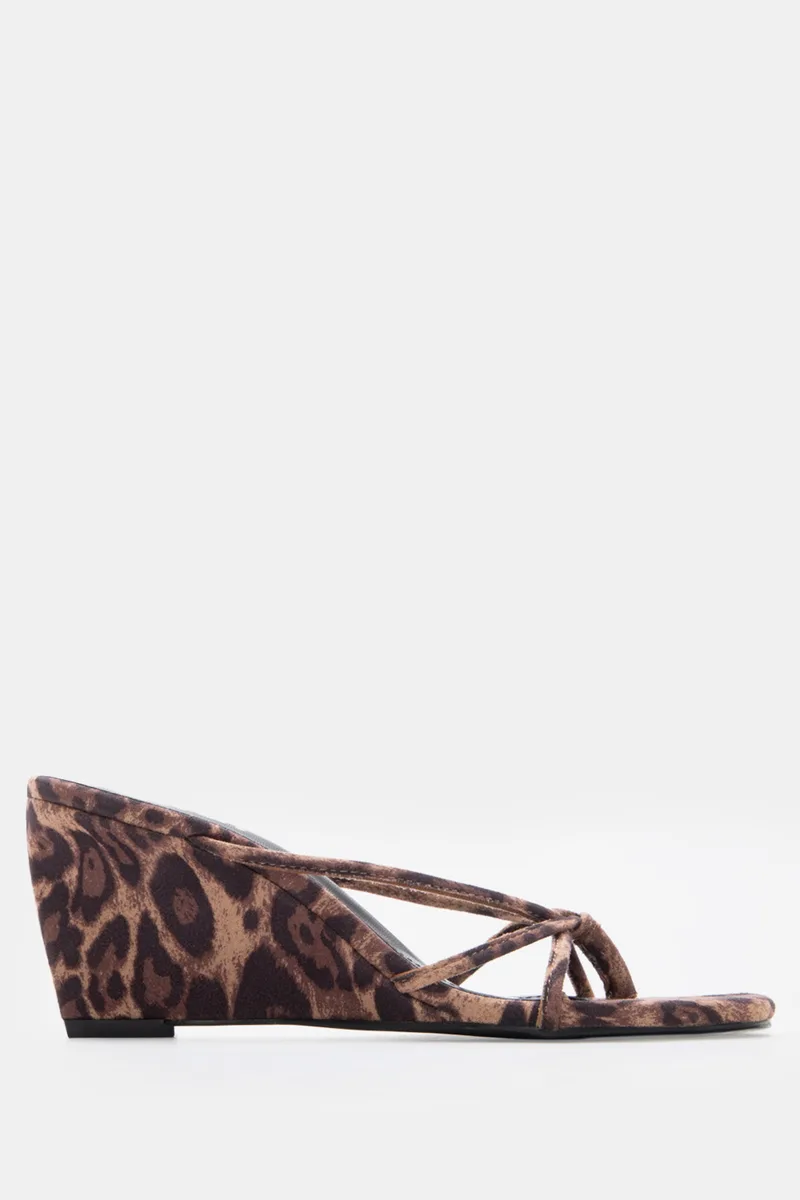 Mules Wedge με Σχέδιο Κόμπο - Animal Print