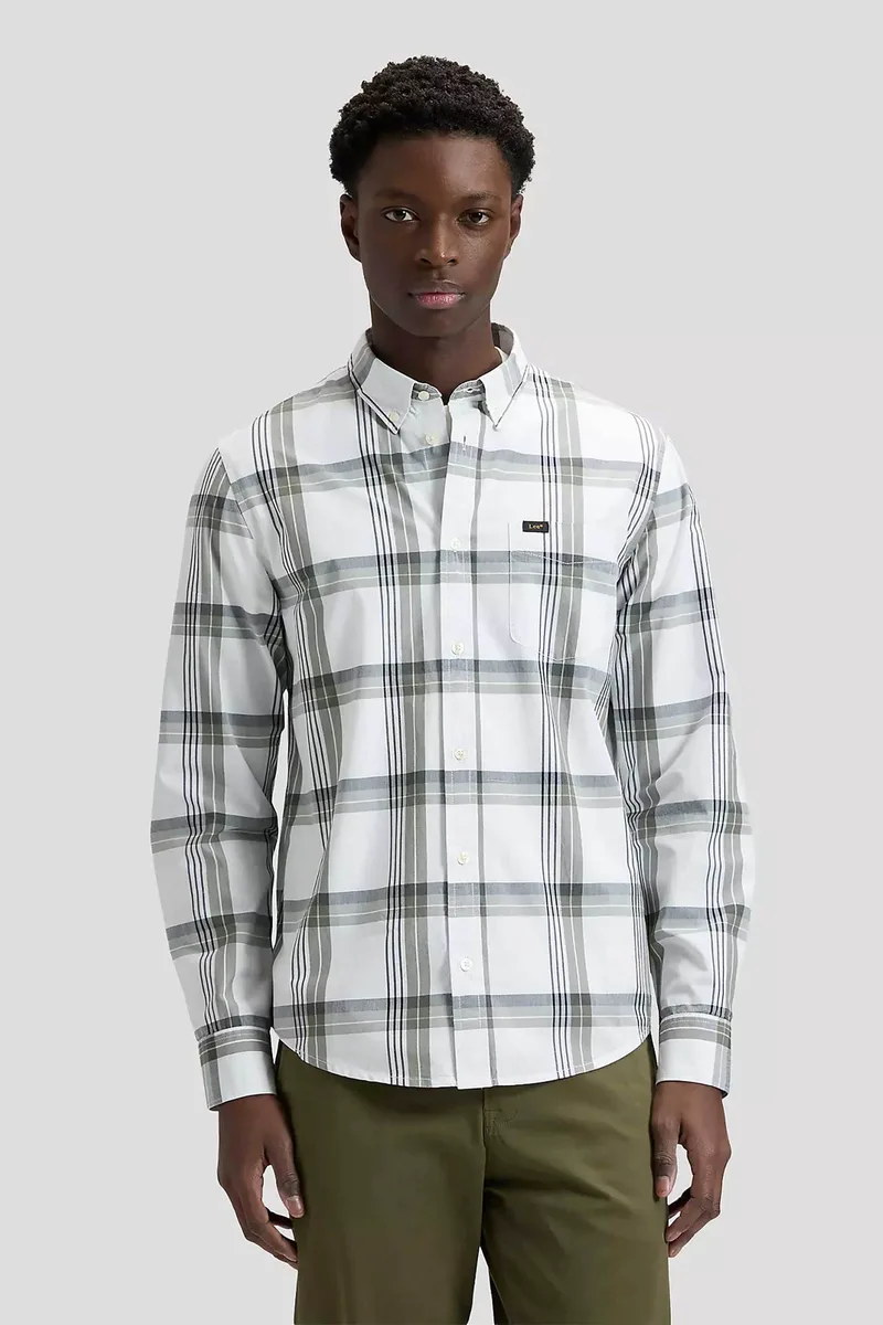 Lee® ανδρικό πουκάμισο button down με τσέπη και ριγέ σχέδιο Regular Fit - 112376563 Λευκό