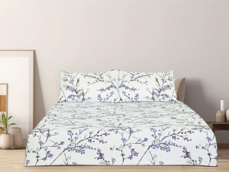 Κατωσέντονο Φανελένιο με Λάστιχο Purple Branches 100% Βαμβακερά Γαρύφαλλο 100-180x200+32cm - 180x200+32