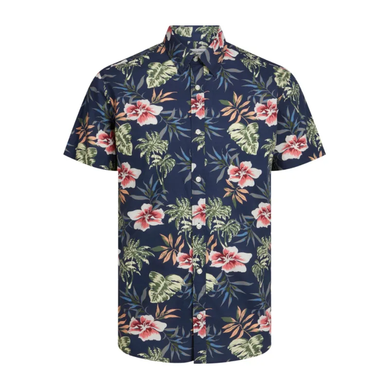Jack & Jones "Chill AOP Shirt",κοντομάνικο εμπριμέ πουκάμισο - Dark Blue