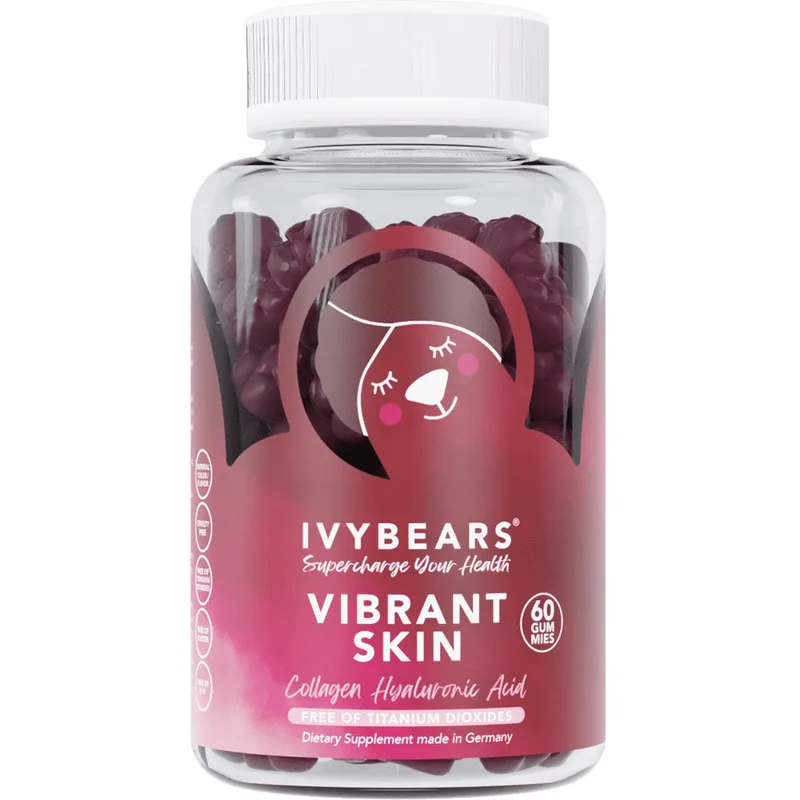 IvyBears Vibrant Skin Συμπλήρωμα Διατροφής Κολλαγόνου, Υαλουρονικού Οξέος & Βιταμίνης Β2 για Επαναφορά της Ελαστικότητας του Δέρματος, Ενυδάτωση & Διόρθωση των Ατελειών με Ευχάριστη Γεύση 60 Ζελεδάκια