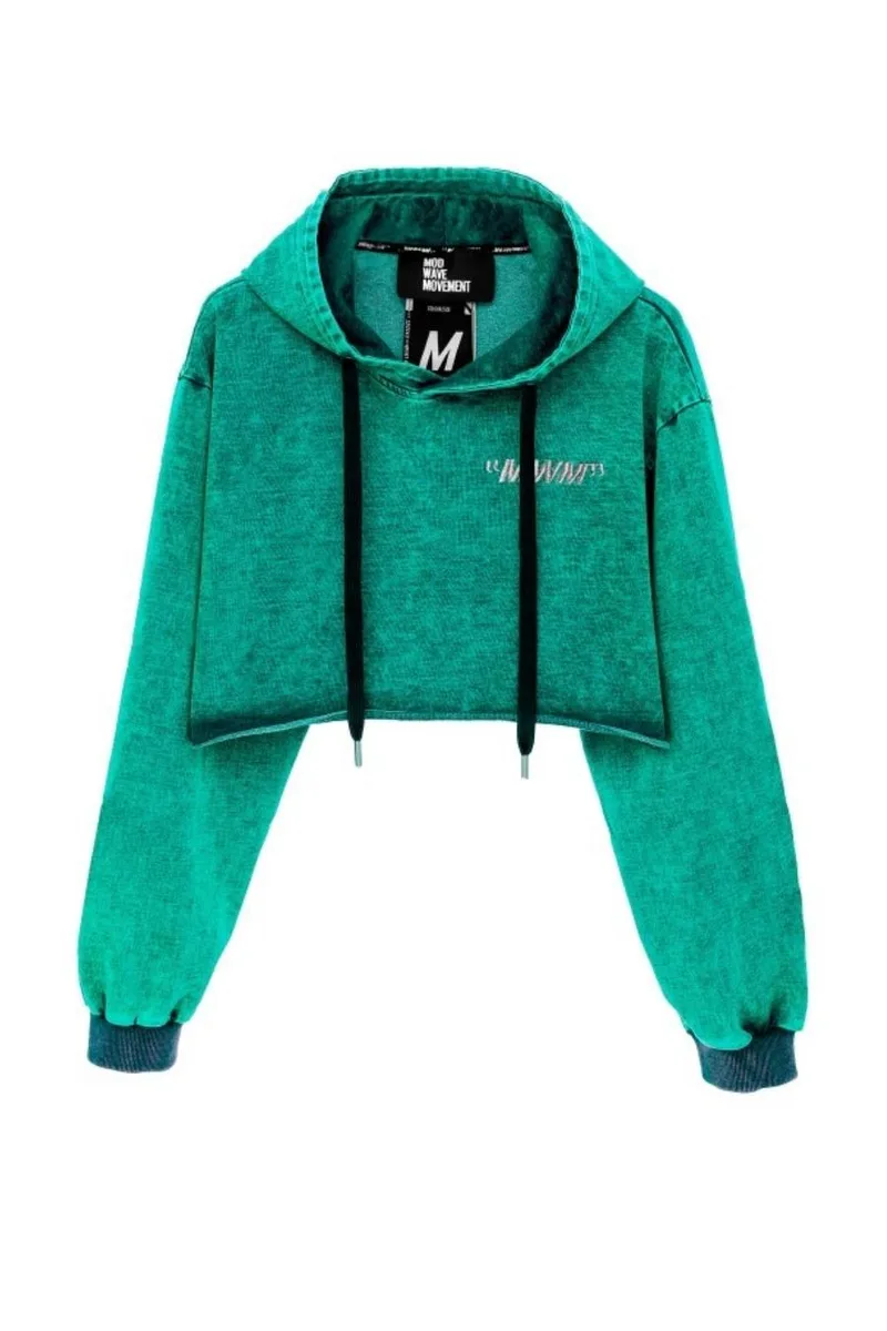 MOD WAVE MOVEMENT Φούτερ με Κουκούλα BLACK CAPSULE WOMAN CROPPED LONG SLEEVE HOODIE 001 - GREEN-MW073160555-GREEN