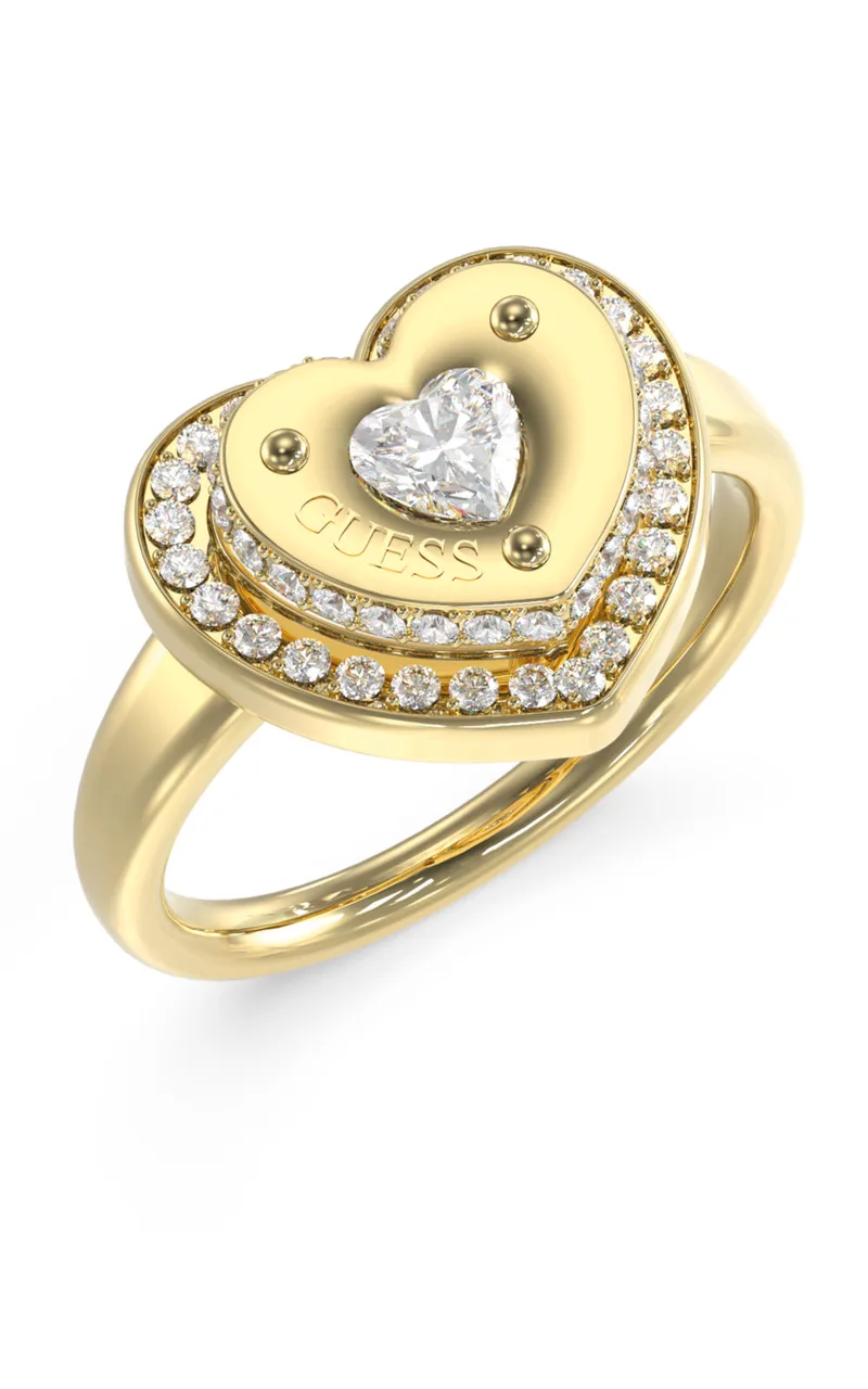 GUESS STEEL TILL MORNING JUBR05552JWYG-No.52 Δαχτυλίδι Χρυσό Με Καρδιά Με Πέτρες