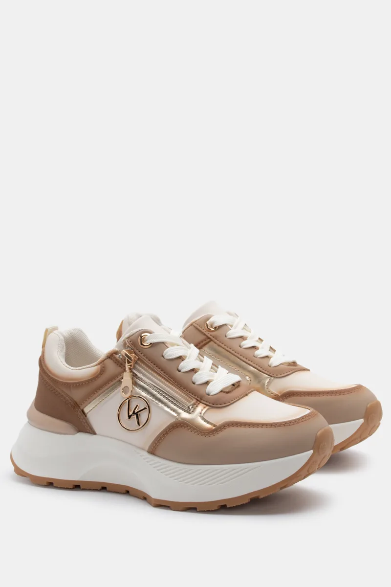 Sneakers σε Συνδυασμό Χρωμάτων & Φερμουάρ - Μπεζ-Σκούρο
