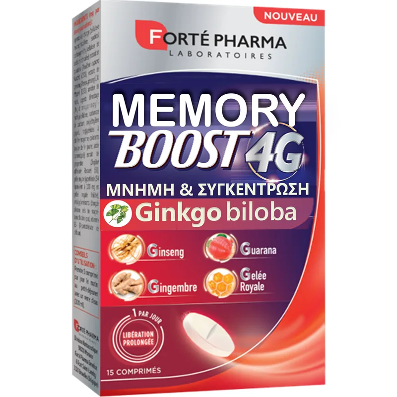 Forte Pharma Memory Boost 4G Συμπλήρωμα Διατροφής Βιταμίνης Β6, Μαγνησίου, Αμινοξέων, Εκχυλίσματος Βοτάνων & Βασιλικού Πολτού για Βέλτιστη Γνωστική Απόδοση, Ενέργεια & Διατήρηση της Προσοχής 15tabs