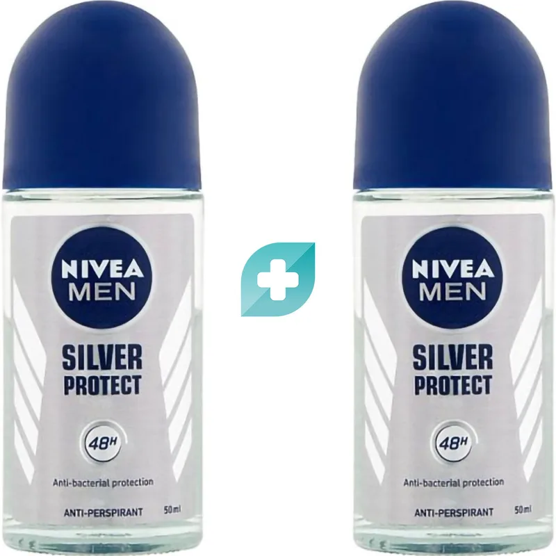 Σετ Nivea Men Silver Protect 48h Deo Roll-On Ανδρικό Αποσμητικό 48ωρης Προστασίας με Αντιβακτηριακές Ιδιότητες 100ml (2x50ml)