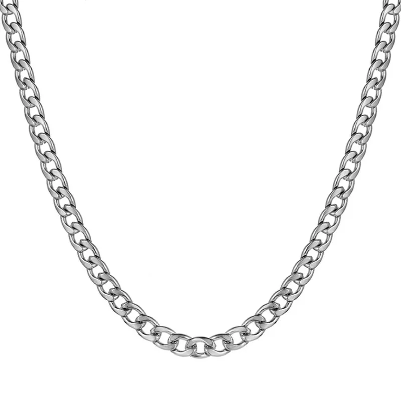Jt Ατσάλινη unisex αλυσίδα λαιμού cuban πλακέ 7mm Ασημί