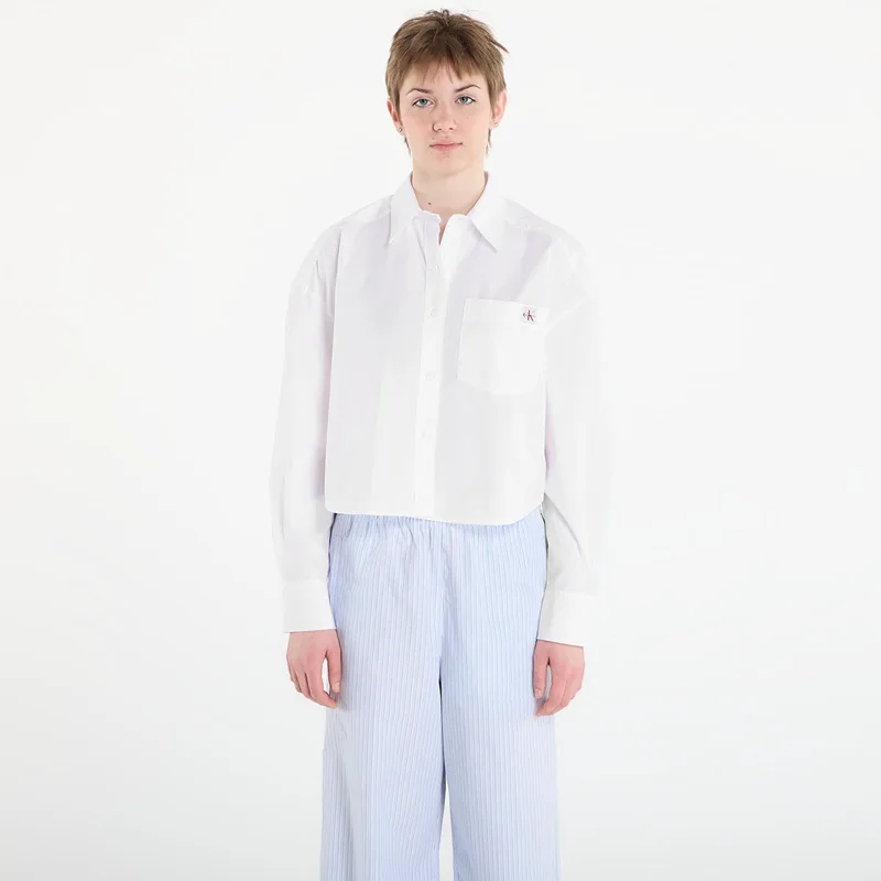 Πουκάμισο Calvin Klein Jeans Cotton Poplin Cropped Shirt White S