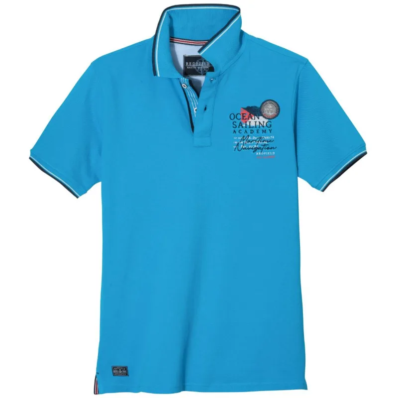 Βαμβακερό King Size Polo Pique "Ocean Sailing" της Redfield,με κέντημα και μεταξοτυπία - Turquoise