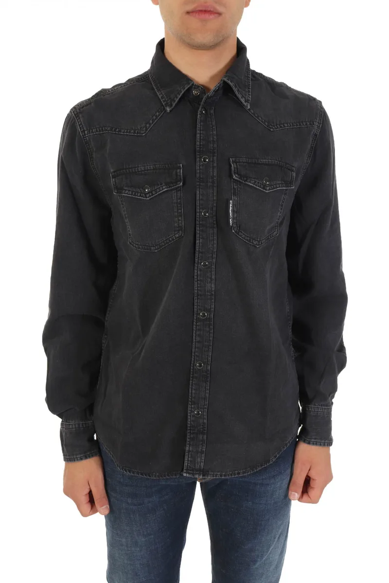 KARL LAGERFELD ΠΟΥΚΑΜΙΣΟ OVERSIZE JEANS POCKETS ΜΑΥΡΟ