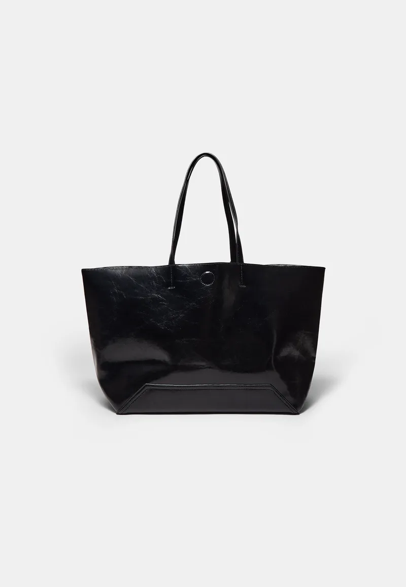 Stradivarius Τσάντα Shopper Ντουμπλ Φας Zebra Μαύρο Os