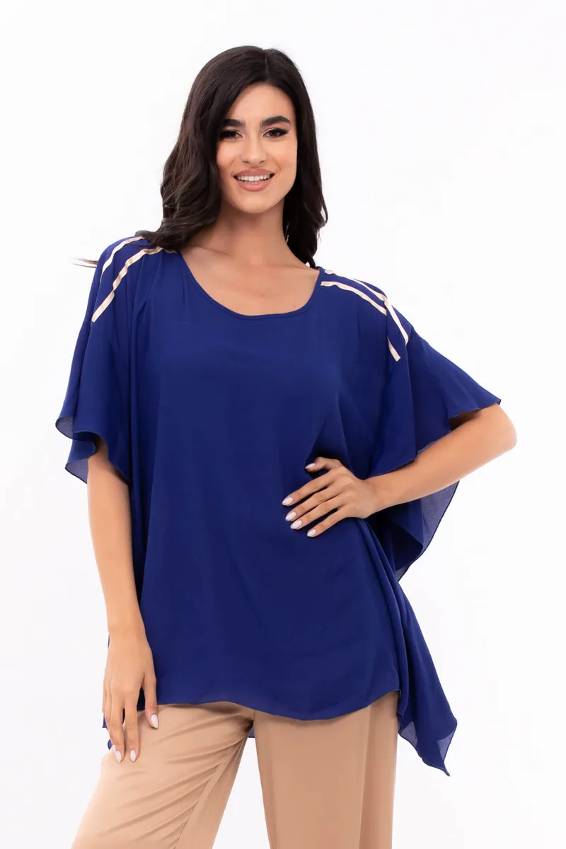 ΠΟΥΚΑΜΙΣΑ PLUS SIZE ΜΕ ΧΡΥΣΗ ΤΡΕΣΑ ΣΤΟΥΣ ΩΜΟΥΣ ΡΟΥΑ ΜΠΛΕ ΡΟΥΑ