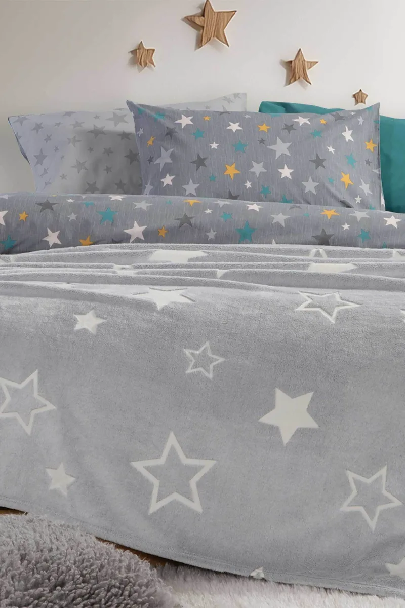 NEF-NEF παιδική κουβέρτα μονή fleece "Starlight" 160 x 220 cm - 038420 Γκρι