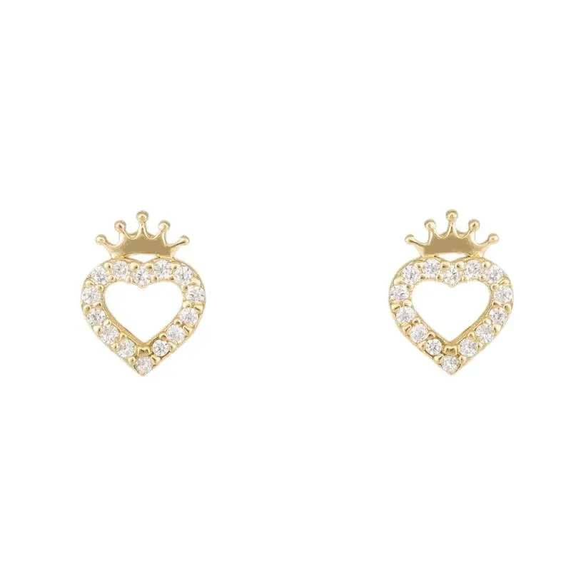 Χρυσά σκουλαρίκια παιδικά Κ14 Heart Crown 046493 046493 Χρυσός 14 Καράτια