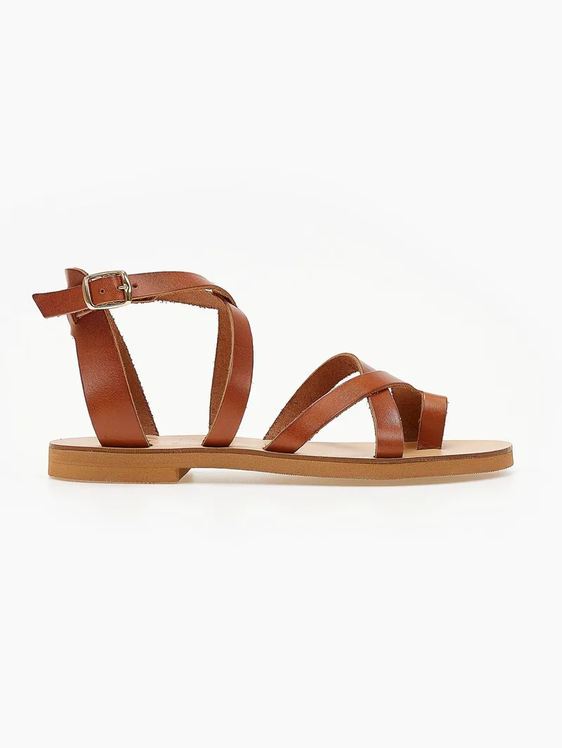 TFP Leather Crossover Sandals - 10 (μονοχρωμο όλο) - Tan