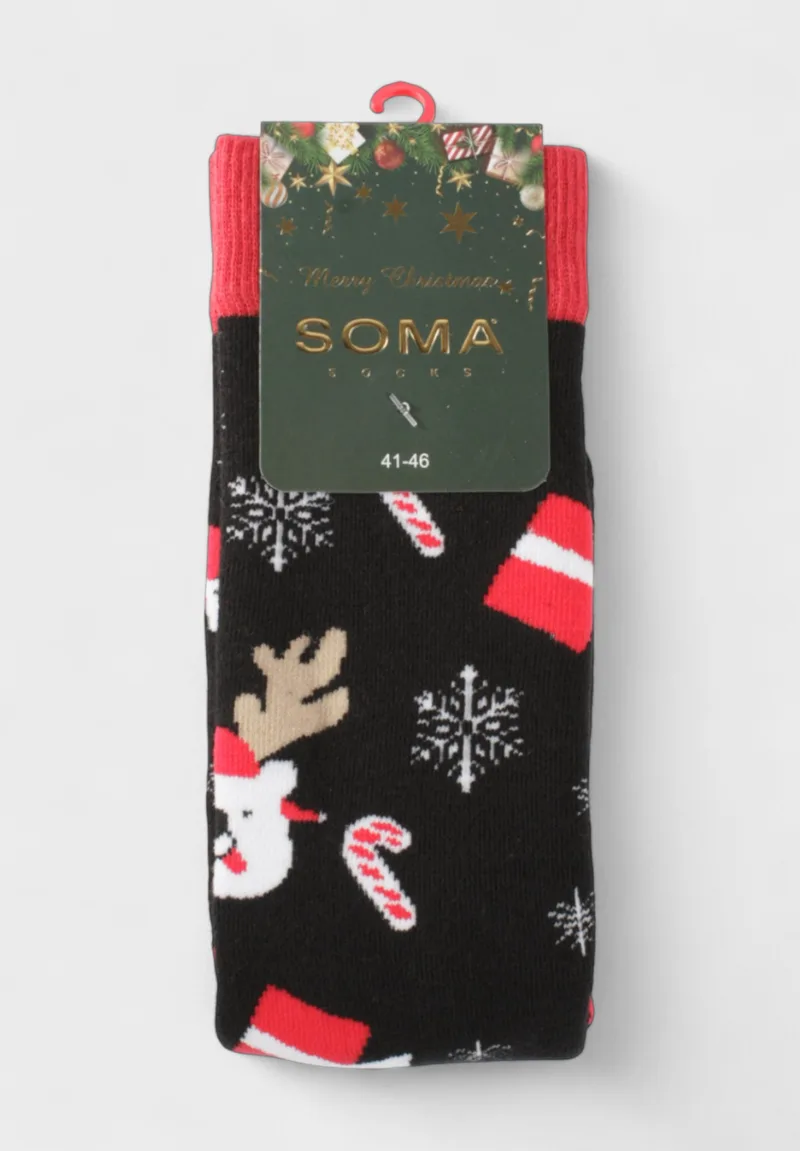 Χριστουγεννιάτικες Κάλτσες SOMA Socks “Festive Bear & Reindeer” – Πετσετέ, Βαμβακερές SSJOY26-1-Μαύρο