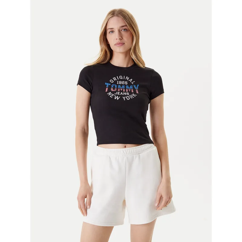 Tommy Jeans T-Shirt DW0DW21421 Μαύρο Slim Fit