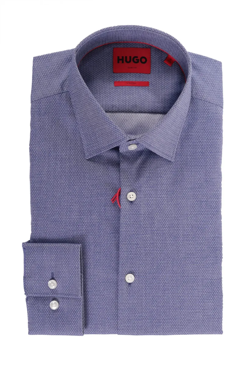 HUGO ΠΟΥΚΑΜΙΣΟ ΜΙΚΡΟΣΧΕΔΙΟ SLIM FIT STRETCH KENNO ΜΠΛΕ