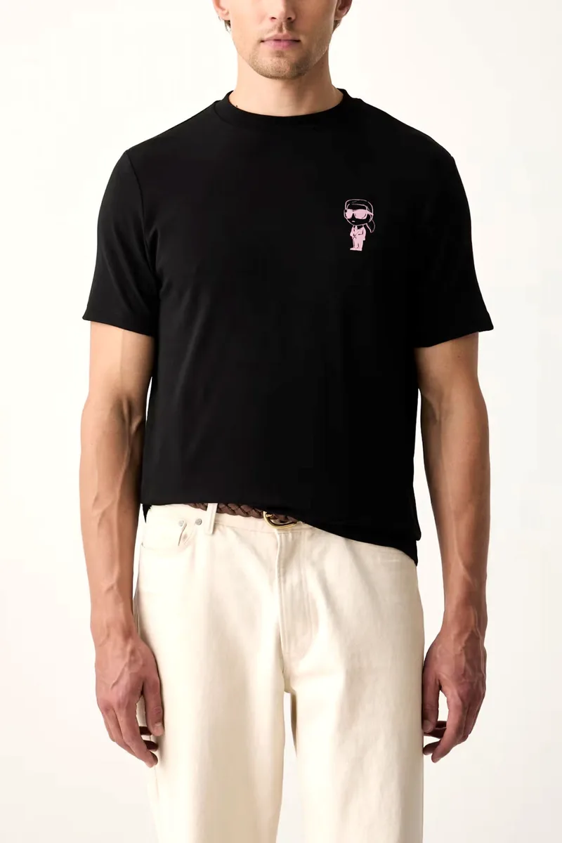 KARL LAGERFELD T-SHIRT CREWNECK PINK LOGO ΜΑΥΡΟ