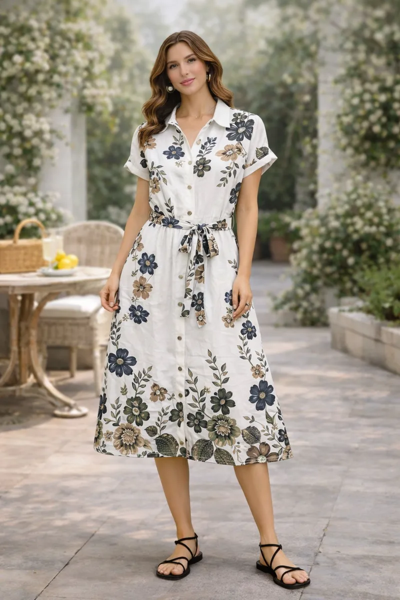 Φόρεμα Maxi Floral Με Ζώνη Άσπρο