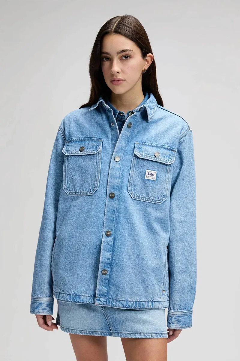 Lee® γυναικείο denim overshirt μονόχρωμο με flap τσέπες "Just me" - 112376572 Denim Blue