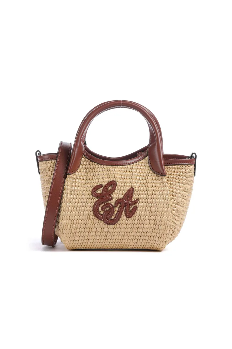 Emporio Armani γυναικεία ψάθινη τσάντα crossbody με monogram (S) - EW001011AF25819 Καφέ