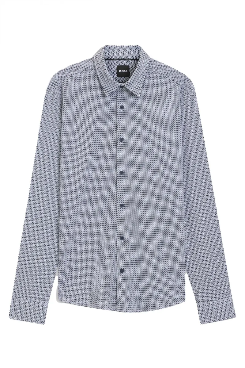 BOSS PERFORMANCE ΠΟΥΚΑΜΙΣΟ ΜΚΡΟΣΧΕΔΙΟ SLIM FIT P-ROAN-KENT-C1-233 ΜΠΛΕ