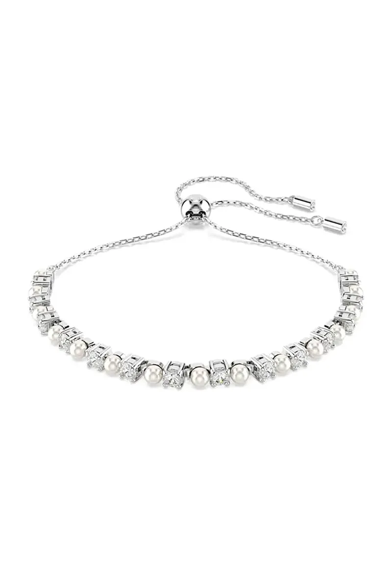 Swarovski γυναικείο βραχιόλι, crystal pearl, στρογγυλή κοπή, λευκό, επιμετάλλωση ροδίου "Matrix" - 5689633