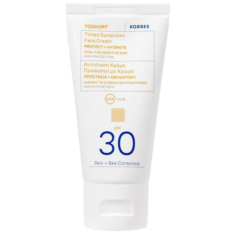 Korres Yoghurt Tinted Sunscreen Face Cream Protect & Hydrate Spf30 Αντηλιακή Κρέμα Προσώπου Υψηλής Προστασίας με Χρώμα για Προστασία & Ενυδάτωση 50ml
