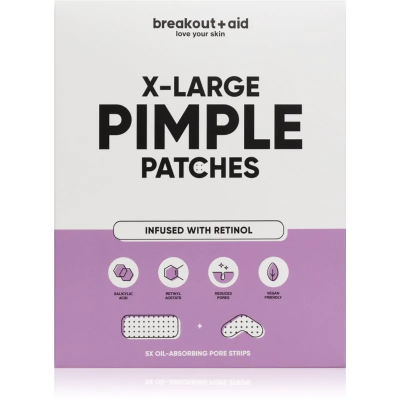 breakout + aid Pimple Patches X-Large τοπική φροντίδα κατά της ακμής με ρετινόλη 5 τμχ