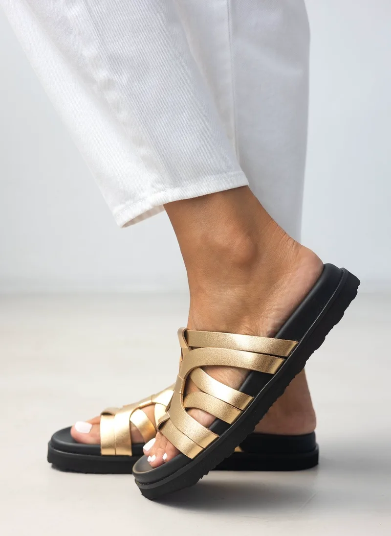 ATENEO Leather Sandals Special Strap - 6411 - Light Χρυσό