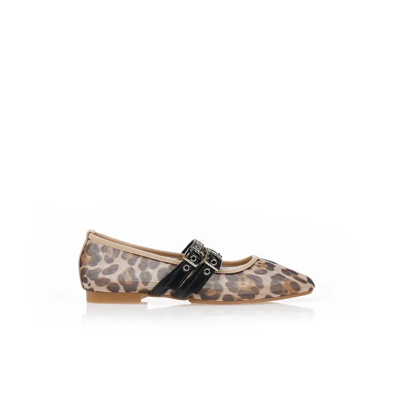 Μπαλαρίνες animal print με μαύρα λουράκια ΛΕΟΠΑΡ