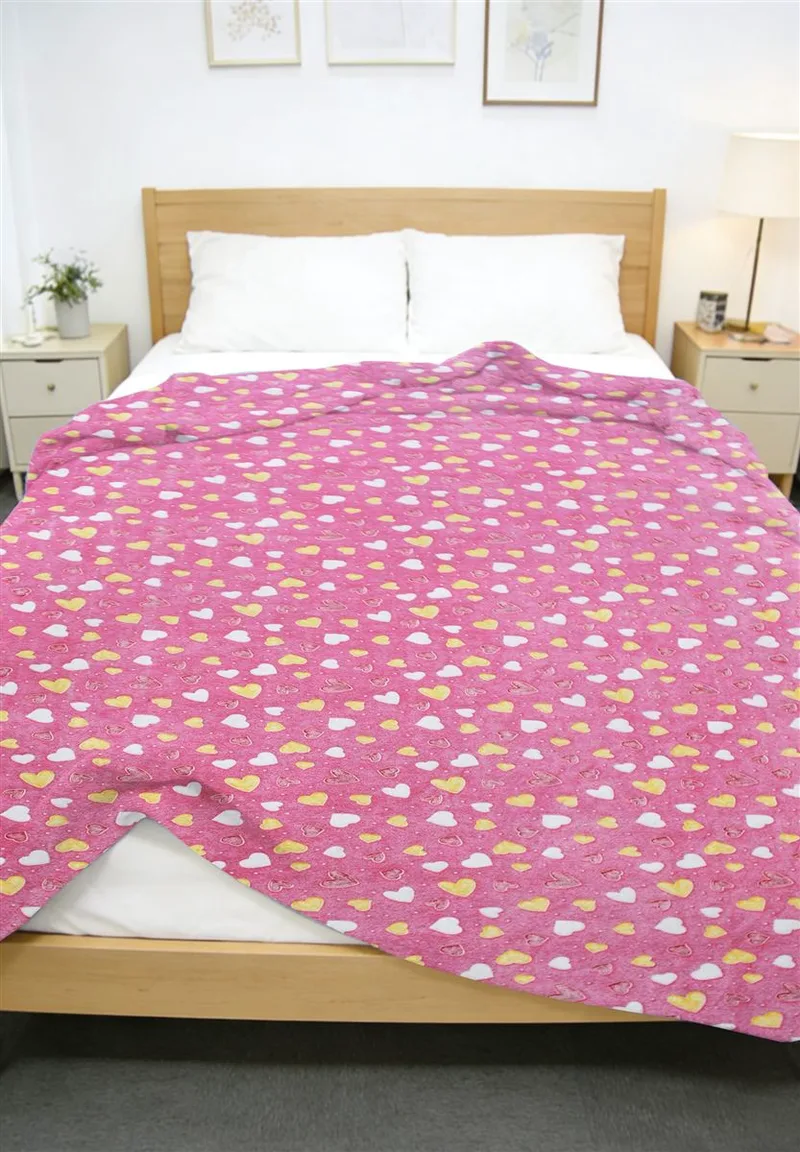 Κουβέρτα Fleece φωσφορίζουσα Hearts 175x225 Ροζ 100% Polyester