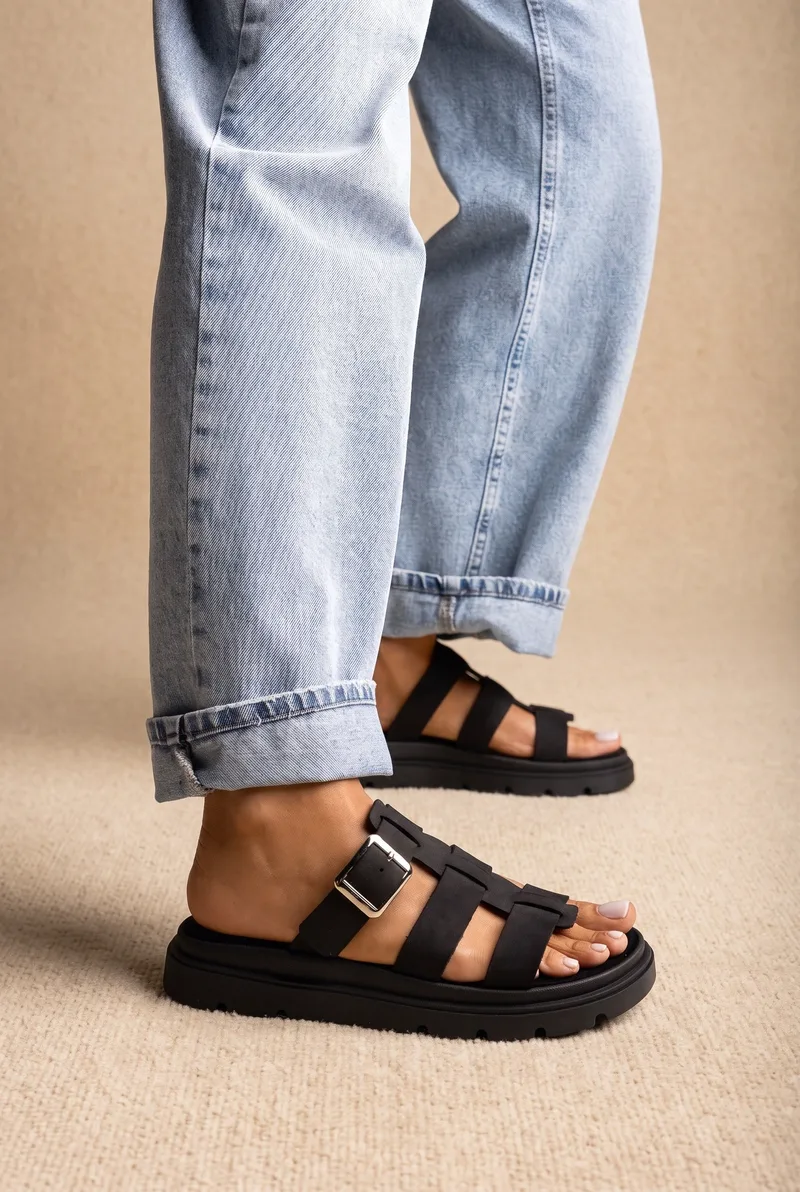 TFP Flatform Sandals Side Buckle - 4569 - Μαύρο Σουέτ
