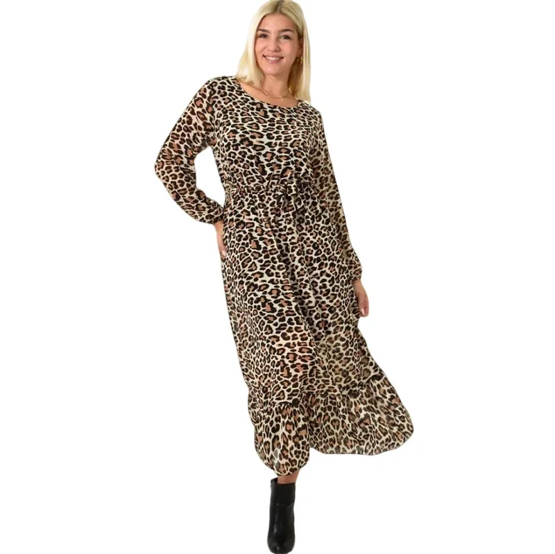 Μάξι φόρεμα με μοτίβο και βολάν Animal Print 25962