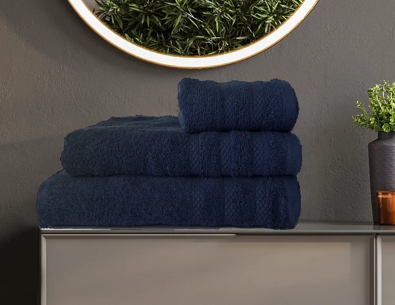 ΣΕΤ ΠΕΤΣΕΤΕΣ DIOS4 NAVY 3ΤΕΜ 30x50cm 50x100cm 70x140cm 100% COTTON 450gsm