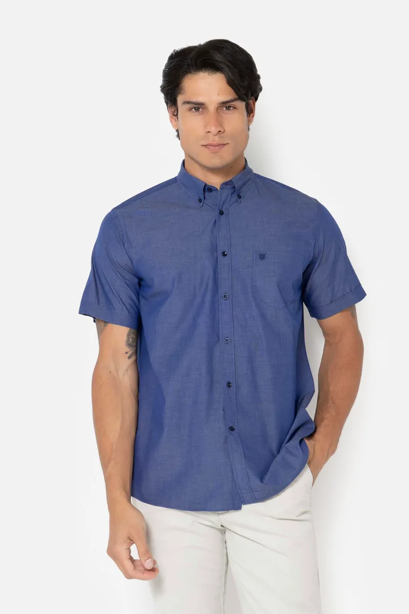 The Bostonians ανδρικό κοντομάνικο πουκάμισο button down Regular Fit "Fil A Fil" - BAP0000 Σκούρο Μπλε