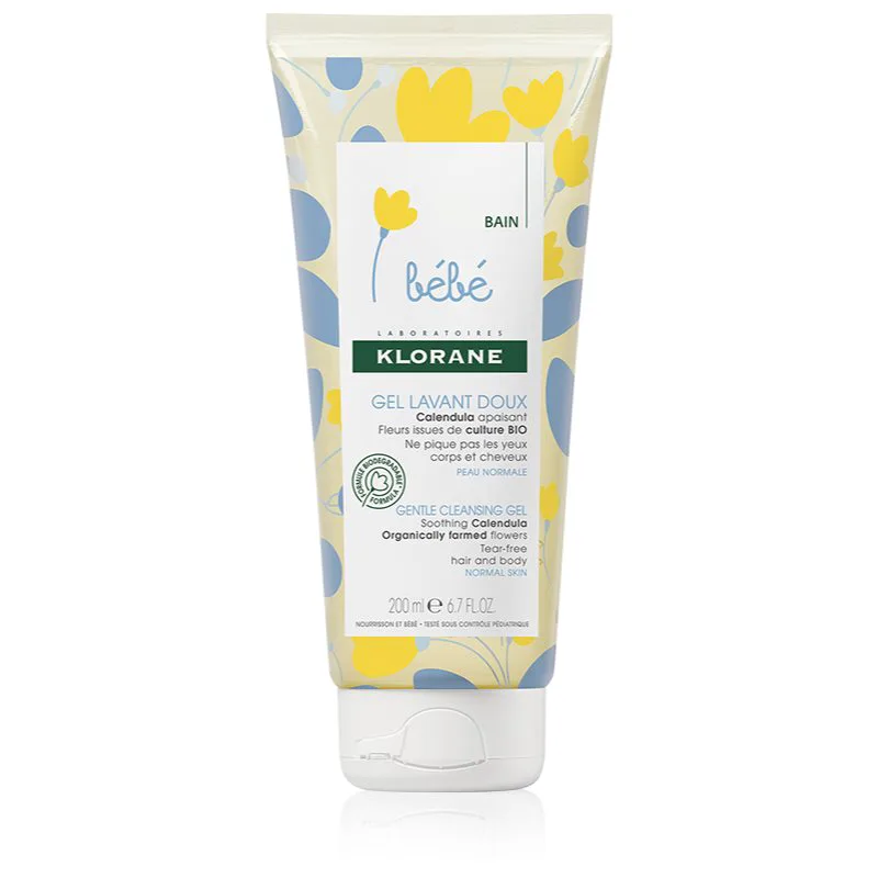 Klorane Bébé Calendula απαλό τζελ πλυσίματος για παιδιά από τη γέννηση με αντλία 200 ml