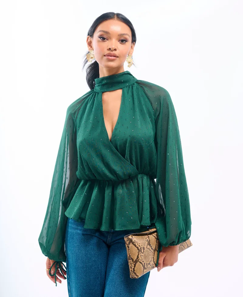 Sparkly Green Wrap Top | Size: 14